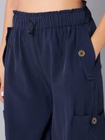 Girls Navy Pull Hem Parachute Cargos-NVPANT50889