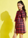 Girls Red & Black Check Crop Top With Skirt