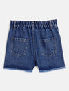 Girls Blue Raw Hem One Side Pearl Denim Shorts