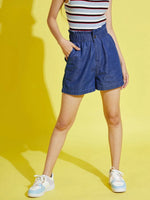 Girls Blue Tencel Paper Bag Shorts