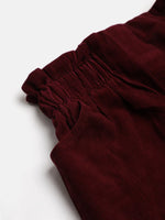 Girls Burgundy Corduroy Paper Bag Skirt-NVSKRT30060-8