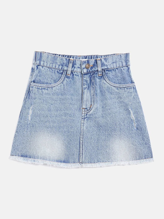 Girls Blue Raw Hem Denim Mini Skirt-NVSKRT30101-8