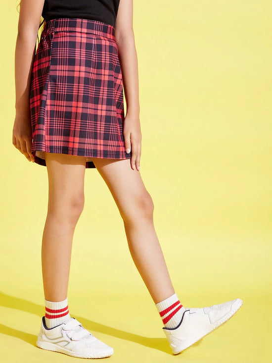 Girls Red & Black Check A-Line Skirt