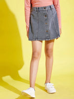 Girls Grey Acid Wash Front Button Denim Mini Skirt