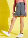 Girls Grey Acid Wash Front Button Denim Mini Skirt