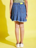 Girls Blue Raw Hem Denim Mini Skirt-NVSKRT30165-8