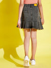 Girls Black Acid Wash Raw Hem Denim Mini Skirt