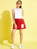 Girls Red Solid Twill Mini Skirt