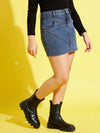 Girls Blue Contrast Thread Denim Mini Skirt