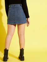 Girls Blue Contrast Thread Denim Mini Skirt