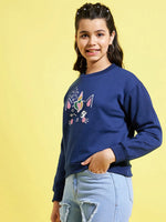 Girls Blue Fleece Glitter Print Sweatshirt