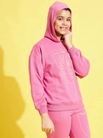 Girls Pink Terry Face Print Hoodie