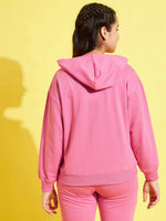 Girls Pink Terry Face Print Hoodie