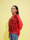 Girls Red Front Sequence Overiszed Sweatshirt