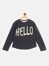 Girls Navy HELLO Print Full Sleeve T-Shirts