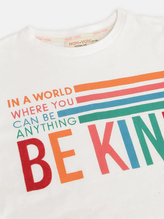 Girls White BE KIND Print Full Sleeve T-Shirts