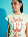 Girls Green Dancing Shoes T-Shirt With Denim Shorts