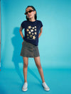 Girls Navy Stars Print T-Shirt With Mini Skirt