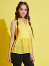 Girls Yellow Front Button Schiffli Peplum Top