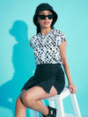 Girls Black Polka Dot Print T-Shirt With Pleated Skorts