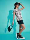 Girls Black Polka Dot Print T-Shirt With Pleated Skorts