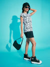 Girls Black Polka Dot Print T-Shirt With Pleated Skorts