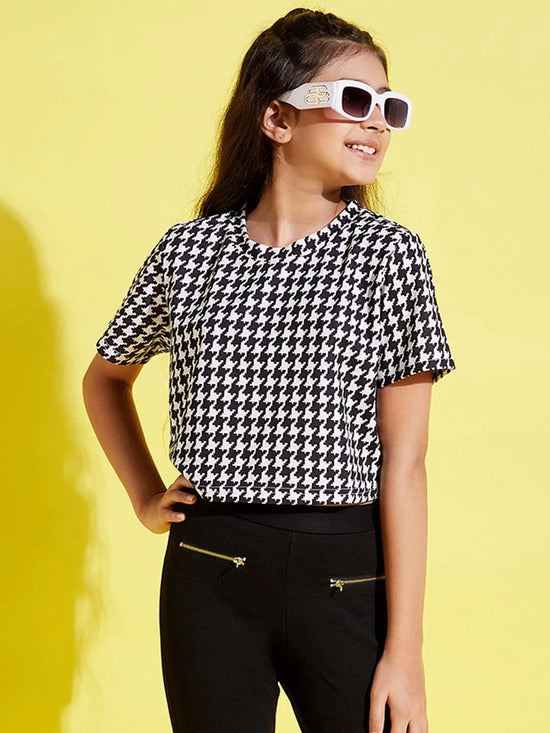 Girls Black & White Houndstooth Crop Top