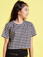 Girls Black & White Houndstooth Crop Top