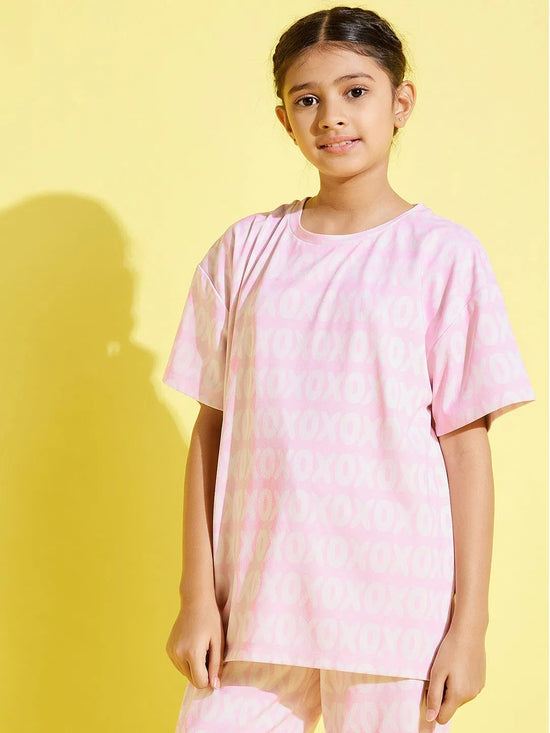 Girls Pink XOXO Print Knit Drop Shoulder Top