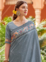 Saree Mall Women's Cotton Blend Grey Printed Designer Saree With Blouse Piece-NYNTRA101