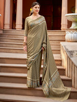 Saree Mall Women's Cotton Blend Olive Printed Designer Saree With Blouse Piece-NYNTRA102