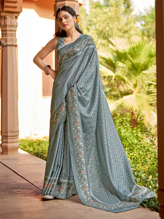 Saree Mall Women's Cotton Blend Grey Printed Designer Saree With Blouse Piece-NYNTRA104