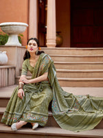 Saree Mall Women's Cotton Blend Olive Printed Designer Saree With Blouse Piece-NYNTRA107