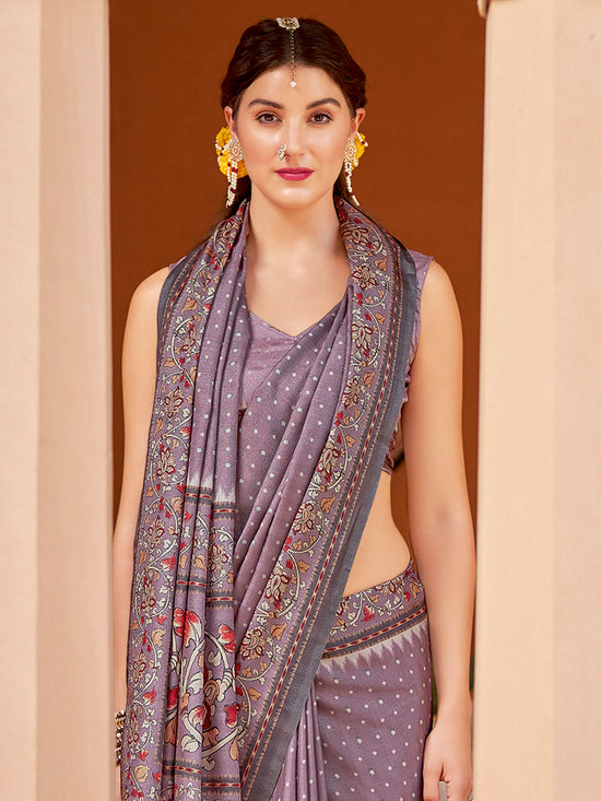 Saree Mall Women's Cotton Blend Mauve Printed Designer Saree With Blouse Piece-NYNTRA108