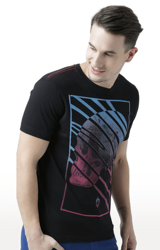 Huetrap Black Mens Short Sleeve Graphic Printed Tshirt-HT17MKGRABLK00651