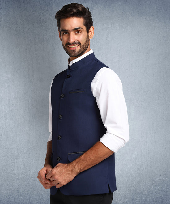 Hangup Men Standard Solid Men's Indian Wear-Navy_1_7_Nehru