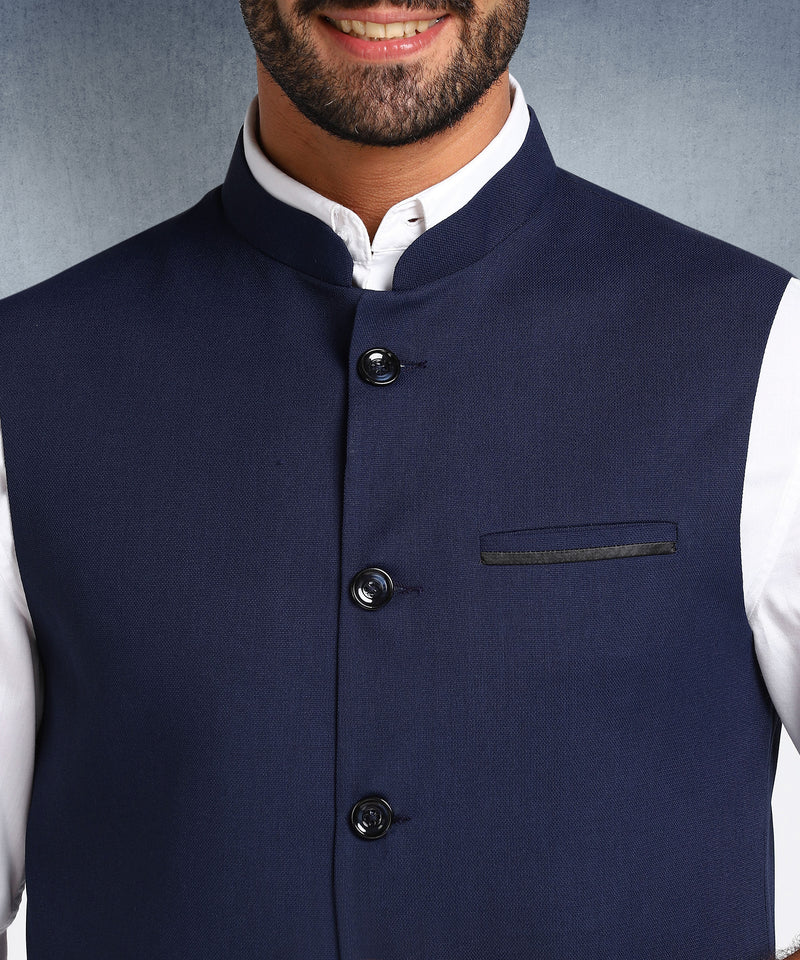 Hangup Men Standard Solid Men's Indian Wear-Navy_1_7_Nehru