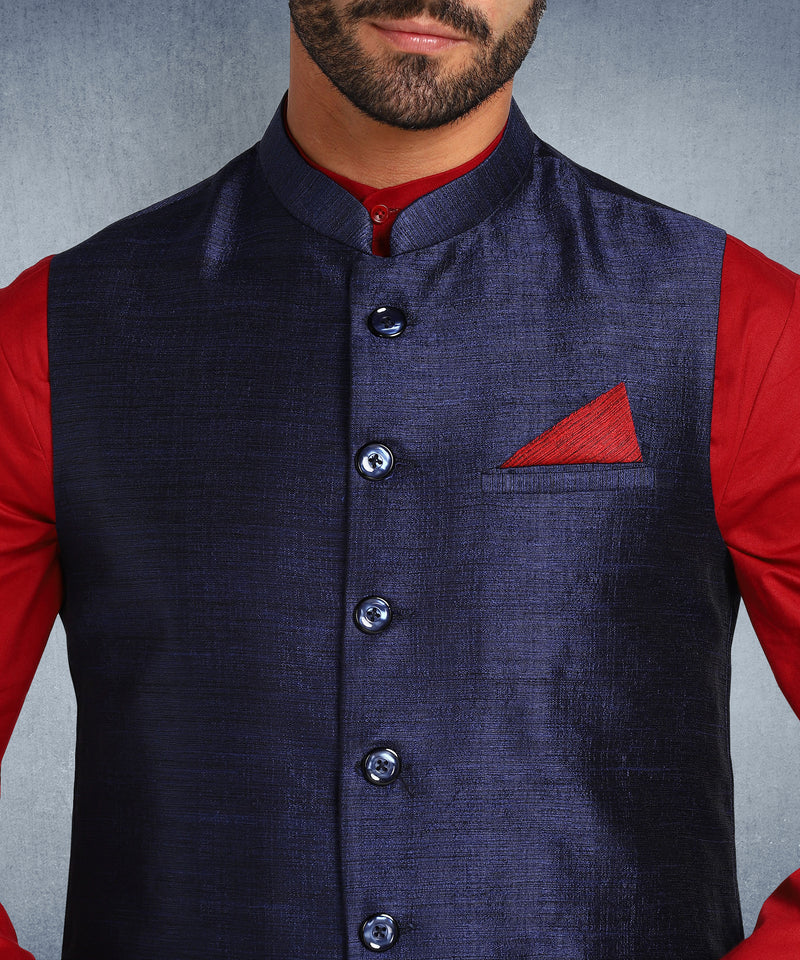 Hangup Men Standard Solid Men's Indian Wear-Navy_2_50_Nehru