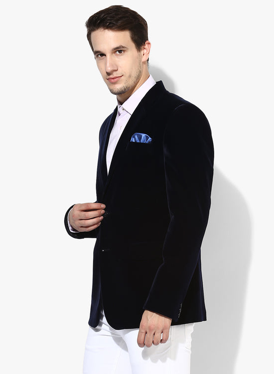 Hangup Men Standard Solid Men Formalwear-Navy2BTNVelvetBlazer