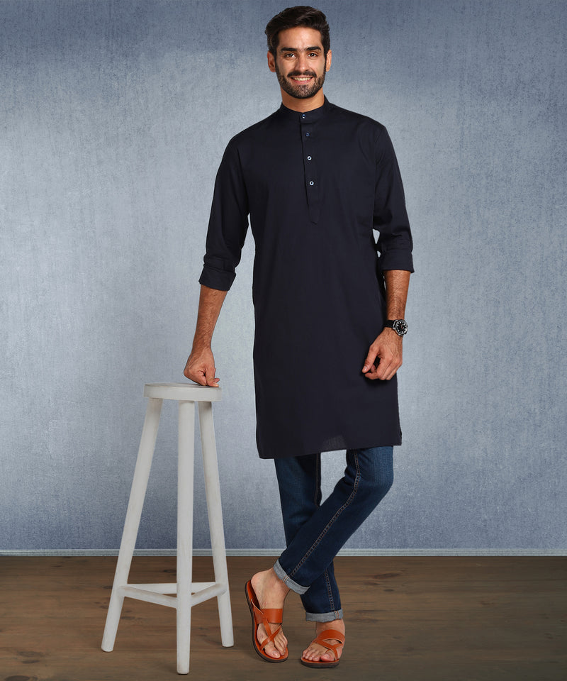 Hangup Men Standard Solid Men's Indian Wear-Navy_6_119_Kurta