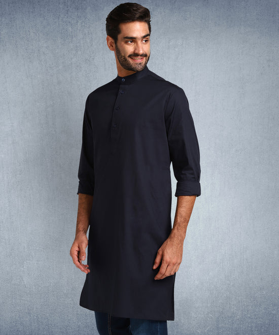 Hangup Men Standard Solid Men's Indian Wear-Navy_6_119_Kurta