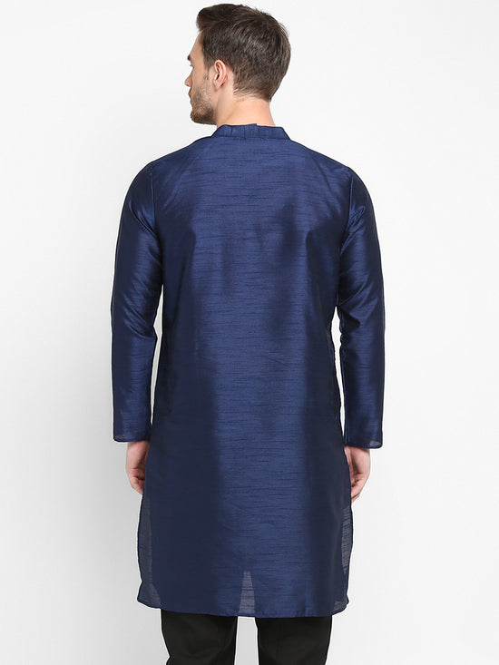 Hangup Men Standard Solid Men's Indian Wear-Navy_Dupion_LongKurta