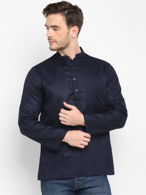 Hangup Men Standard Solid Men's Indian Wear-Navy_Magic_Patch_ShortKurta