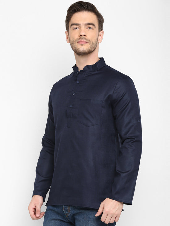 Hangup Men Standard Solid Men's Indian Wear-Navy_Magic_Patch_ShortKurta