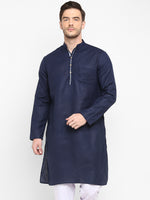 Hangup Men Standard Solid Men's Indian Wear-Navy_Piping_LongKurta