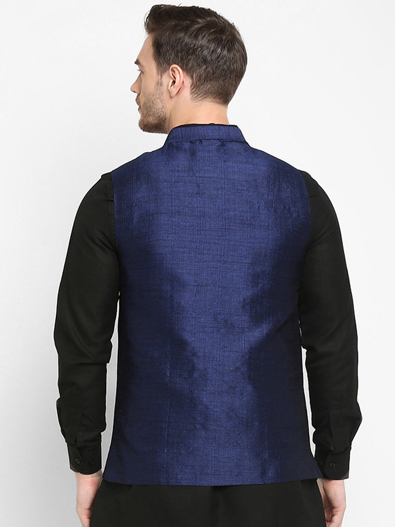 Hangup Men Standard Solid Men's Indian Wear-Navy_SIlk1_Nehru