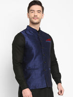 Hangup Men Standard Solid Men's Indian Wear-Navy_SIlk1_Nehru