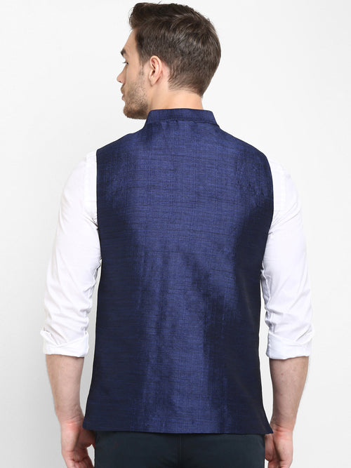 Hangup Men Standard Solid Men's Indian Wear-Navy_SIlk_Nehru