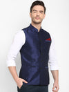 Hangup Men Standard Solid Men's Indian Wear-Navy_SIlk_Nehru