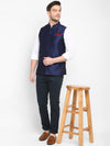 Hangup Men Standard Solid Men's Indian Wear-Navy_SIlk_Nehru